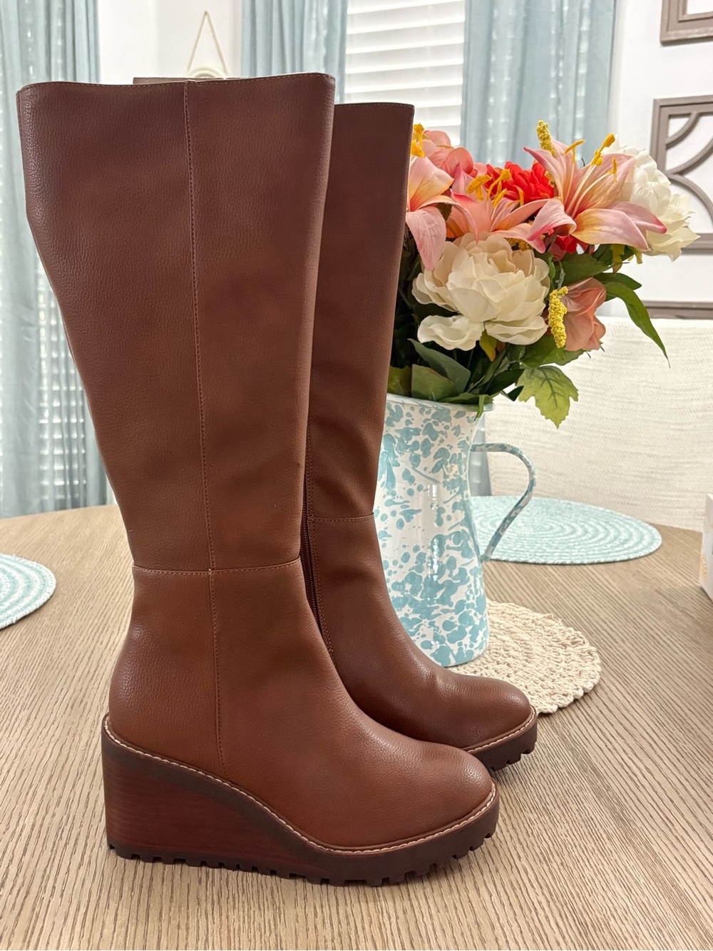 NEW In Box Adrena Brown Tall Wedge Boot Size 7.5